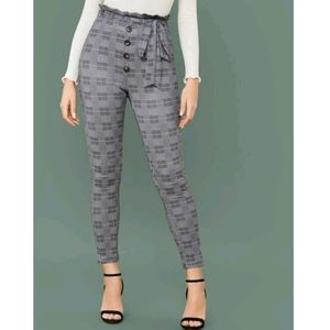 Paperbag waist plaid belted pants